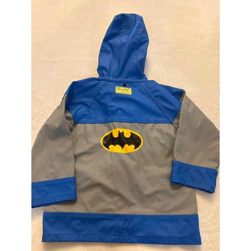 Western Chief Kids Batman Raincoat Blue Grey Yellow Hooded Rain Jacket 4T
